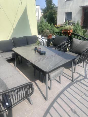 Komplet mebli tarasowych z narożnikiem, fotelami i pufami Postigo Corner XXL Dark Grey