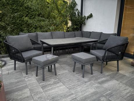 Komplet mebli tarasowych z narożnikiem, fotelami i pufami Postigo Corner XXL Dark Grey