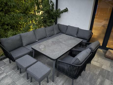 Komplet mebli tarasowych z narożnikiem, fotelami i pufami Postigo Corner XXL Dark Grey