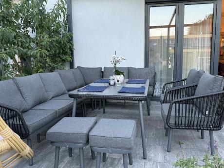 Komplet mebli tarasowych z narożnikiem, fotelami i pufami Postigo Corner XXL Dark Grey