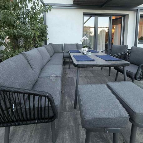 Komplet mebli tarasowych z narożnikiem, fotelami i pufami Postigo Corner XXL Dark Grey