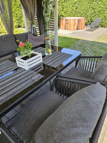 Komplet mebli tarasowych z narożnikiem, fotelami i pufami Postigo Corner XXL Dark Grey