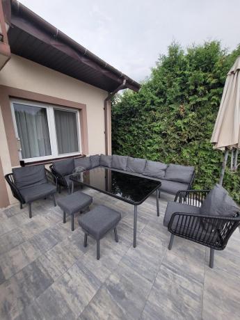 Komplet mebli tarasowych z narożnikiem, fotelami i pufami Postigo Corner XXL Dark Grey