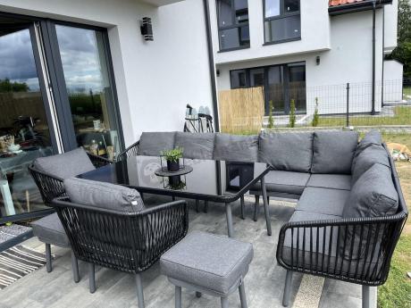Komplet mebli tarasowych z narożnikiem, fotelami i pufami Postigo Corner XXL Dark Grey