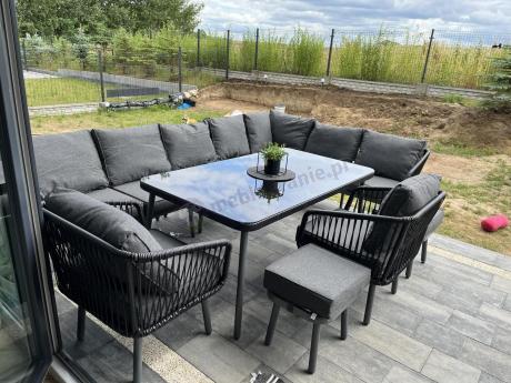 Komplet mebli tarasowych z narożnikiem, fotelami i pufami Postigo Corner XXL Dark Grey