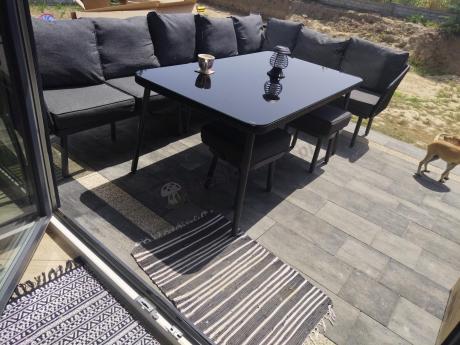 Komplet mebli tarasowych z narożnikiem, fotelami i pufami Postigo Corner XXL Dark Grey