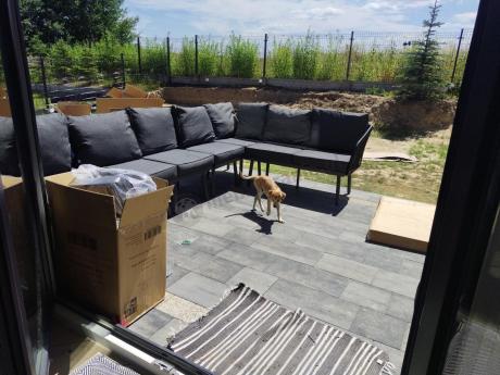 Komplet mebli tarasowych z narożnikiem, fotelami i pufami Postigo Corner XXL Dark Grey