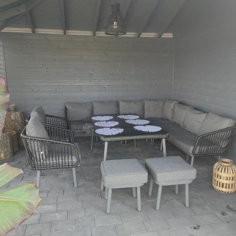 Komplet mebli tarasowych z narożnikiem, fotelami i pufami Postigo Corner XXL Dark Grey