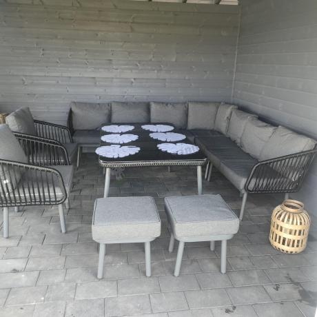 Komplet mebli tarasowych z narożnikiem, fotelami i pufami Postigo Corner XXL Dark Grey