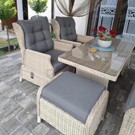 Komplet mebli tarasowych z regulowanymi fotelami Laritto Dining - Creme