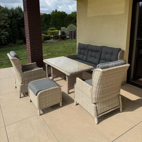 Komplet mebli tarasowych z regulowanymi fotelami Laritto Dining - Creme