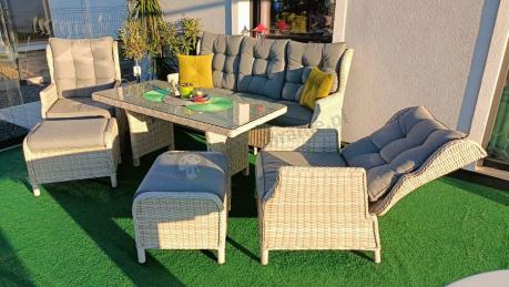 Komplet mebli tarasowych z regulowanymi fotelami Laritto Dining - Creme