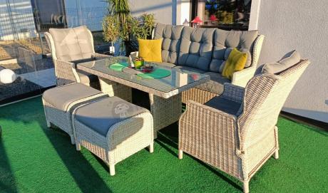 Komplet mebli tarasowych z regulowanymi fotelami Laritto Dining - Creme