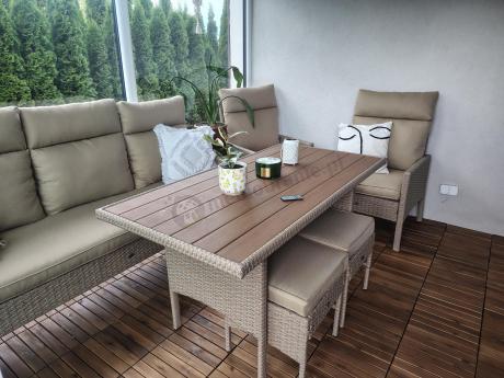 Komplet mebli technorattan dla 7 osób ze stołem polywood Lirata Dining Natural