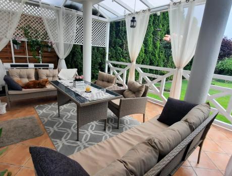 Komplet mebli technorattanowych dla 8 osób z sofami Perata Grande Natural