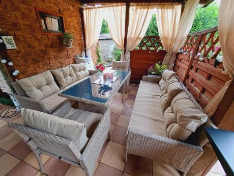 Komplet mebli technorattanowych dla 8 osób z sofami Perata Grande Natural