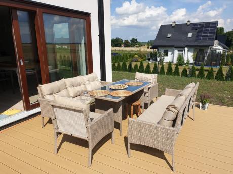 Komplet mebli technorattanowych dla 8 osób z sofami Perata Grande Natural