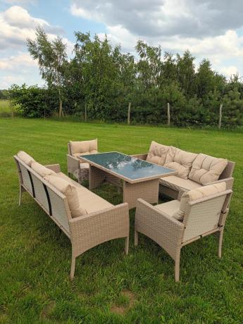 Komplet mebli technorattanowych dla 8 osób z sofami Perata Grande Natural