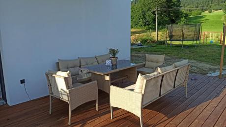 Komplet mebli technorattanowych dla 8 osób z sofami Perata Grande Natural