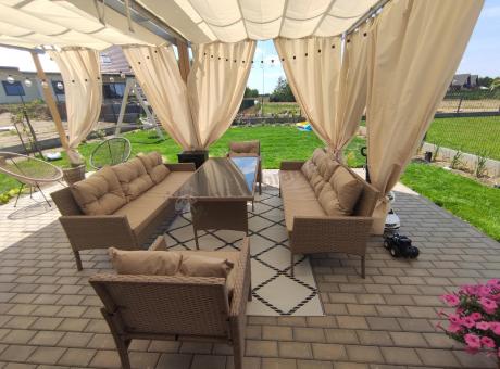 Komplet mebli technorattanowych dla 8 osób z sofami Perata Grande Natural