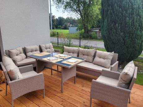 Komplet mebli technorattanowych dla 8 osób z sofami Perata Grande Natural