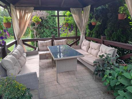 Komplet mebli technorattanowych dla 8 osób z sofami Perata Grande Natural