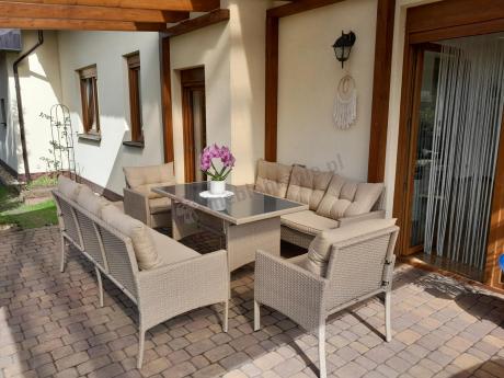 Komplet mebli technorattanowych dla 8 osób z sofami Perata Grande Natural