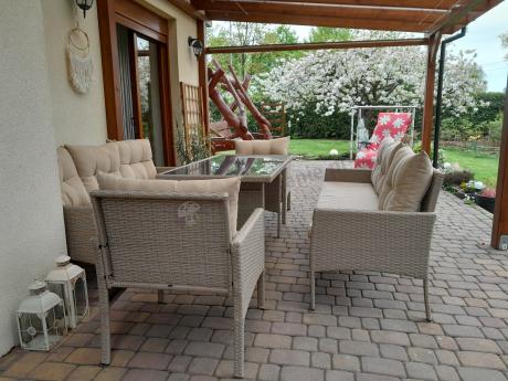 Komplet mebli technorattanowych dla 8 osób z sofami Perata Grande Natural