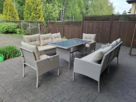 Komplet mebli technorattanowych dla 8 osób z sofami Perata Grande Natural