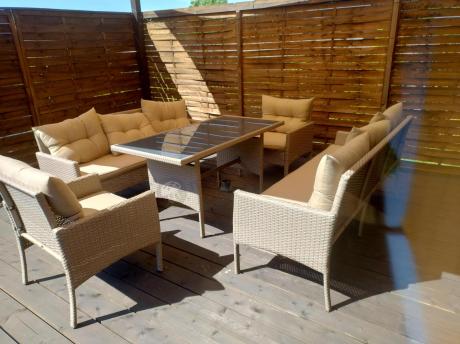 Komplet mebli technorattanowych dla 8 osób z sofami Perata Grande Natural