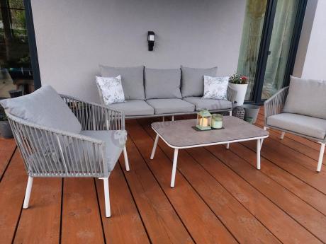 Komplet mebli wypoczynkowych na taras - sofa 180cm rope style - Kostto Cafe White