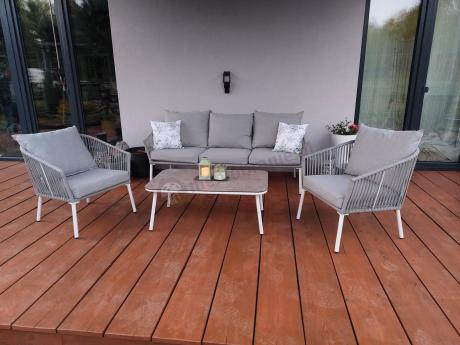 Komplet mebli wypoczynkowych na taras - sofa 180cm rope style - Kostto Cafe White