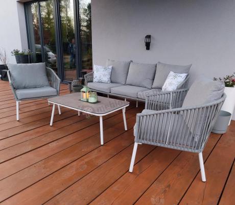 Komplet mebli wypoczynkowych na taras - sofa 180cm rope style - Kostto Cafe White