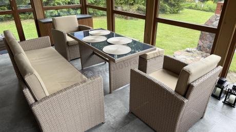 Komplet mebli z sofą i wysokim stołm technorattan Cofete Dining – Natural