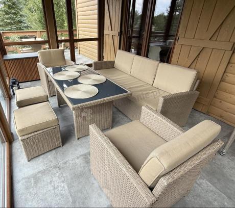 Komplet mebli z sofą i wysokim stołm technorattan Cofete Dining – Natural