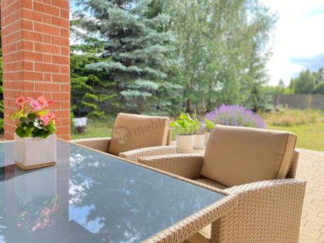 Komplet mebli z sofą i wysokim stołm technorattan Cofete Dining – Natural