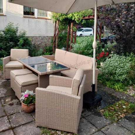 Komplet mebli z sofą i wysokim stołm technorattan Cofete Dining – Natural