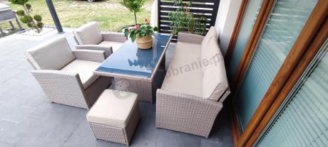 Komplet mebli z sofą i wysokim stołm technorattan Cofete Dining – Natural