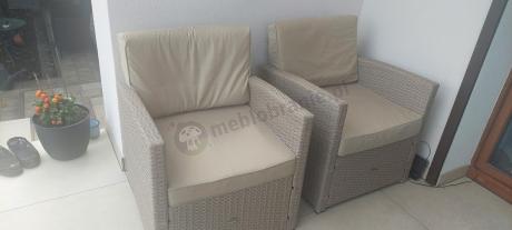 Komplet mebli z sofą i wysokim stołm technorattan Cofete Dining – Natural