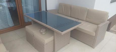 Komplet mebli z sofą i wysokim stołm technorattan Cofete Dining – Natural