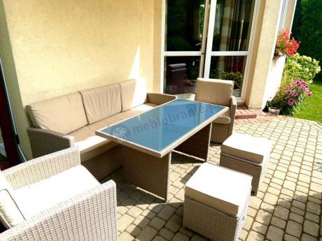 Komplet mebli z sofą i wysokim stołm technorattan Cofete Dining – Natural