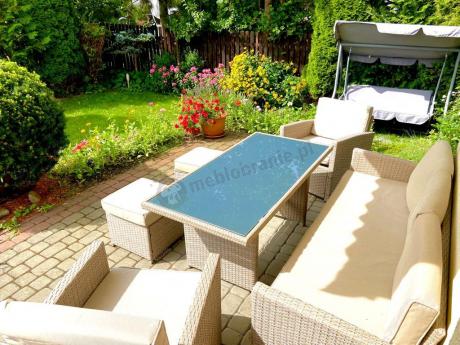 Komplet mebli z sofą i wysokim stołm technorattan Cofete Dining – Natural