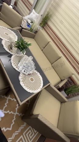 Komplet mebli z sofą i wysokim stołm technorattan Cofete Dining – Natural