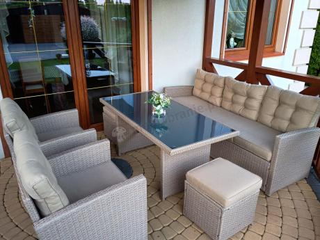 Komplet mebli z sofą i wysokim stołm technorattan Cofete Dining – Natural Cofete 2.0