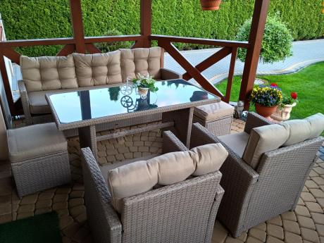 Komplet mebli z sofą i wysokim stołm technorattan Cofete Dining – Natural Cofete 2.0