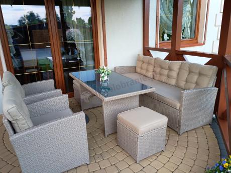 Komplet mebli z sofą i wysokim stołm technorattan Cofete Dining – Natural Cofete 2.0