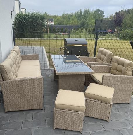 Komplet mebli z sofą i wysokim stołm technorattan Cofete Dining – Natural Cofete 2.0