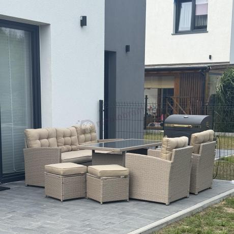 Komplet mebli z sofą i wysokim stołm technorattan Cofete Dining – Natural Cofete 2.0