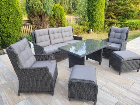 Komplet mebli z technorattanu dla 7 osób ze stołem 140x80 Fiorento - Antracite
