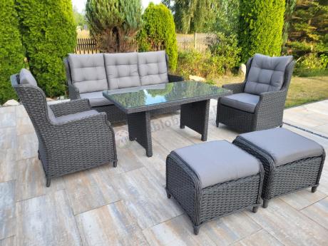 Komplet mebli z technorattanu dla 7 osób ze stołem 140x80 Fiorento - Antracite